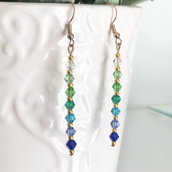New Handmade Cool Colourful Beaded Dangle Earrings Beach Blue Teal Green Unique - Picture 5 of 8